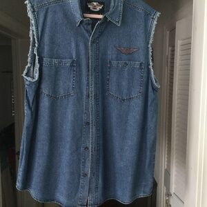 Mens Harley Davidson Denim Sleeveless Shirt XL